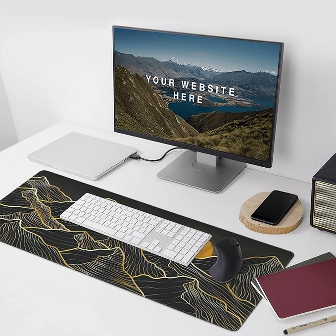 Mountain Line Art Large Mouse Pad, Vintage Aesthetic Gaming Desk Mat, XXL Keyboard Desk Pad Mat for Desktop, 35.4"x15.7" Non-Slip Base Big Mousepad with Stitched Edges