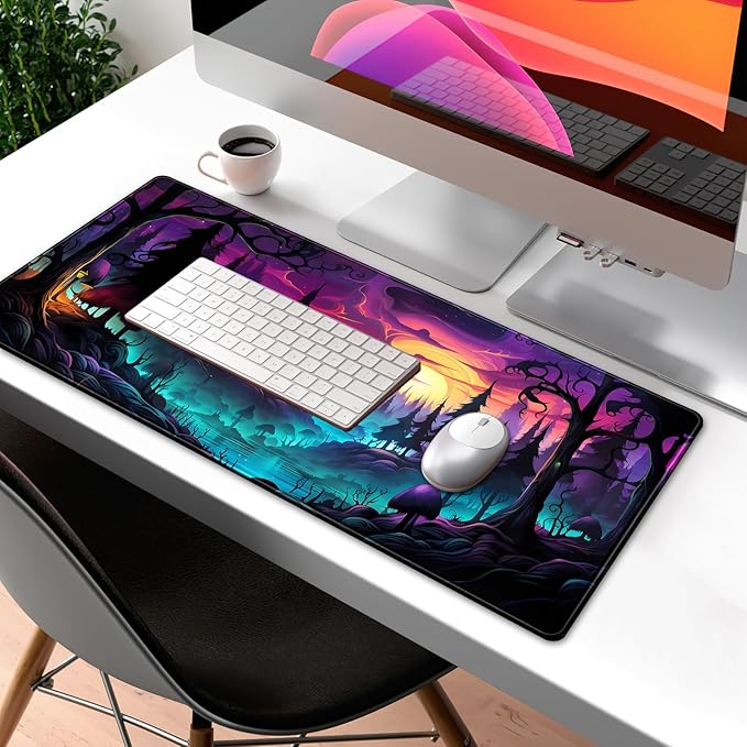 Mystic Forest Desk Mat Purple Cute Large Mouse Pad Extended Gaming Mousepad XL Big Aesthetic Desk Pad Cool Anime Keyboard Mat Laptop Desktop Mouse Mat 31.5''X11.8''
