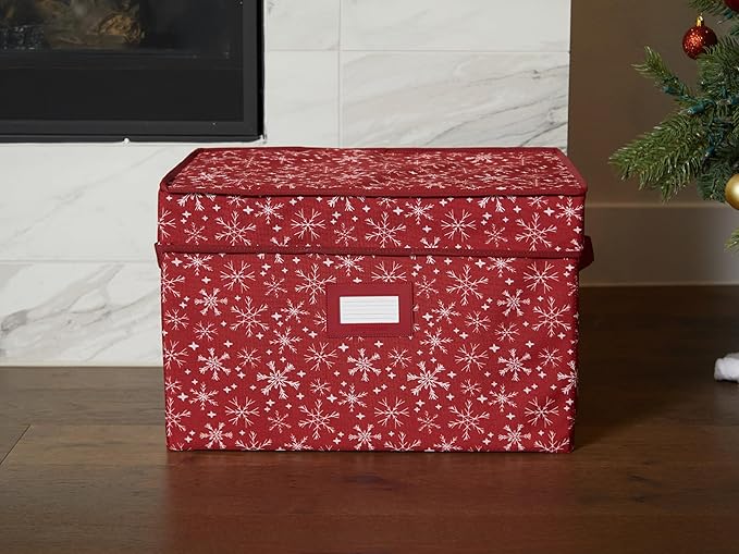 Covermates Keepsakes Christmas Light Storage Box - Carrying Handles, Sturdy Interior Walls - Holiday Storage, Red Snowflake