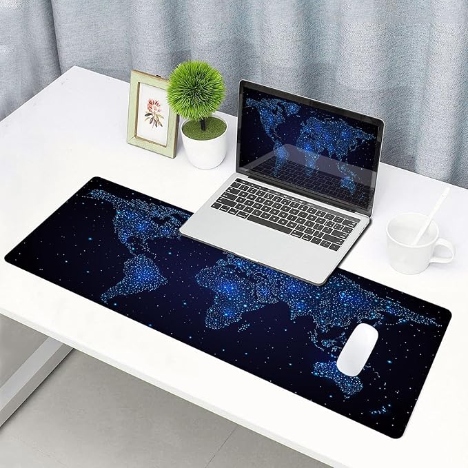 Large Gaming Mouse Pad with Stitched Edges, Desk Pad Extended Keyboard Mat, Non-Slip Rubber Base Mousepads for Laptop, Office, Home, 31.5X11.8 inch Galaxy World Map