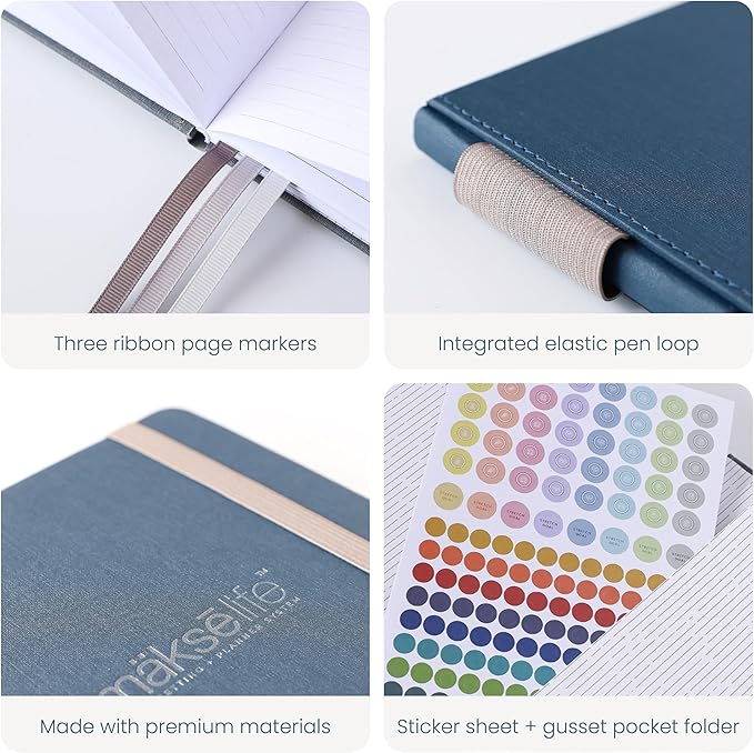 MäksēLife 90-Day Quarterly Planner - Entrepreneur Goal Setting & Project Management, Undated 3-Month Productivity Planner for Small Business Owners, Navy