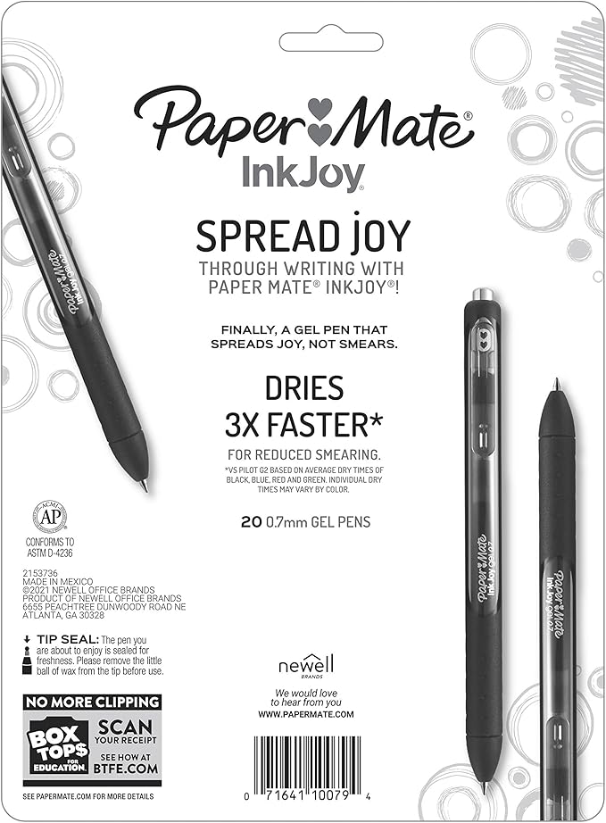 Paper Mate InkJoy Pens Gel Pens Medium Point (0.7mm) Assorted 20 Count (Pack of 12)
