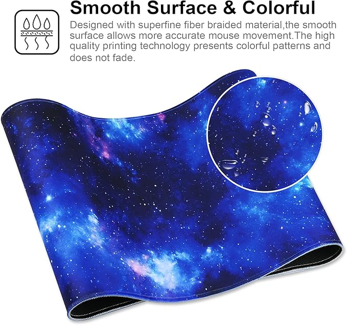 Large Gaming Mouse Pad with Stitched Edges,[27.5x11.8In] Extended Blue Space Mouse Pad with Non-Slip Natural Rubber Base for Gamer/Desktop/Office/Home 70x30 Bluespace04