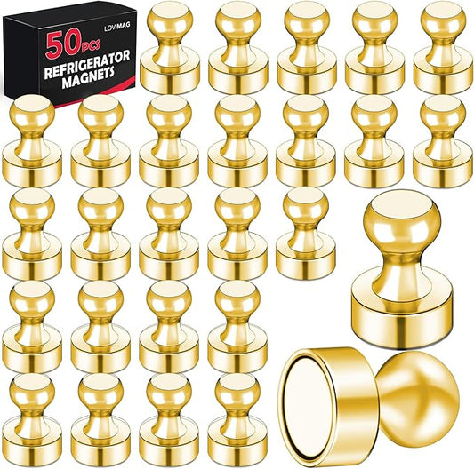 LOVIMAG Fridge Magnets 50Pcs Refrigerator Whiteboard Small Strong Magnet Classroom Kitchen Accessories Decorative Locker Set Decor Must Haves Office Calendar Refrigerador Magnetic Cute Crafts Gold