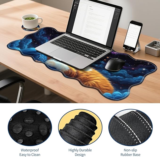 4-Piece XXL Gaming Mouse Pad Set (31.5"x11.8") with Keyboard Wrist Rest,Mouse Wrist Support & Coaster,Ergonomic Non-Slip Desk Mat for Office & Home,Cat Bule Butterfly