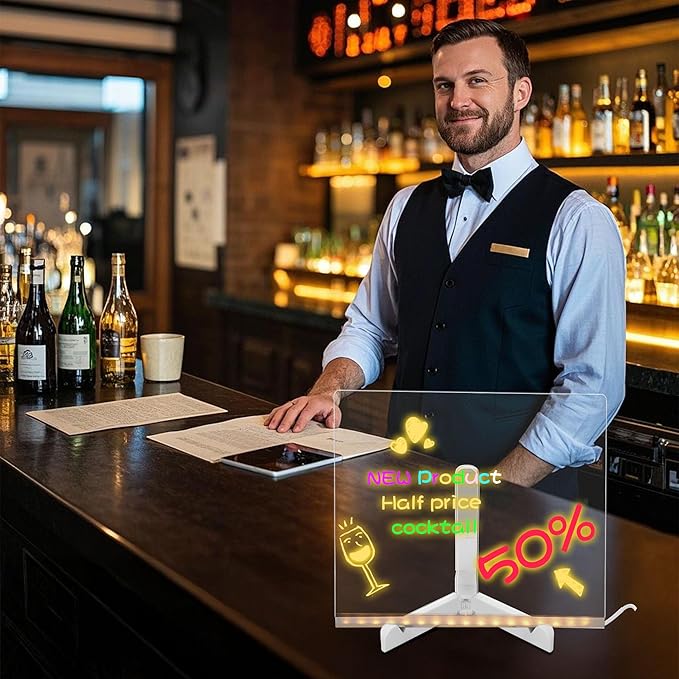 LED Note Board with Colors,LED Drawing Pad with 7 Color Pen,Light Up Acrylic Message Board with Adjustable Stand,Acrylic Dry Erase Board with Light for Office School Home,Gift for Kids(8"x8")