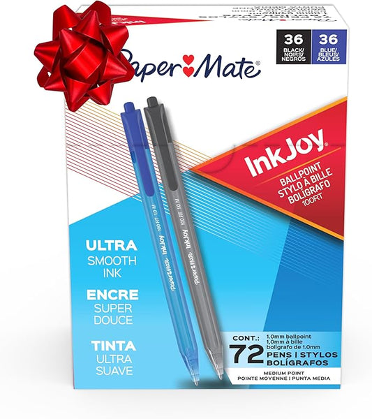Paper Mate InkJoy 100RT Ballpoint Pens, Medium Point (1.0mm), Black and Blue Ink, 72 Count