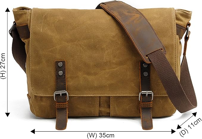 Men's Canvas Leather Messenger Bag Shoulder Crossbody Laptop Bag Satchel 14 Inch (M49_Dark Gray)