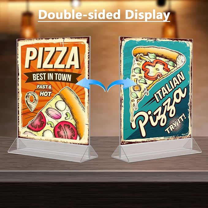MaxGear 8.5 X 11 Acrylic Sign Holder 6pack, Clear Display Stand Plastic Paper Stand, Double Sided Picture Stands for Table, Vertical Menu Stand Flyer Display for Stores, Restaurants, Hotels, Office