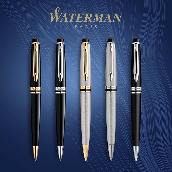 Waterman Expert Ballpoint Pen, Gloss Black with Chrome Trim, Medium Tip, Blue Ink, Luxury Pen in Gift Box - Supreme Writing Comfort, Signature Style, Polished, Professional