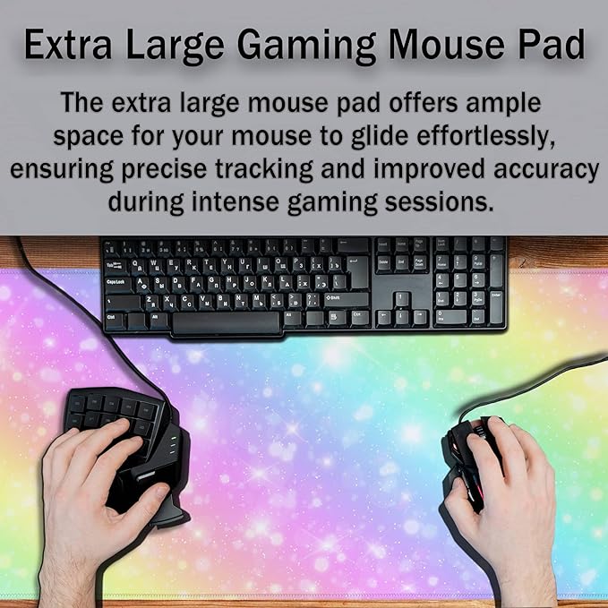 Large Mouse Pad Pink Gaming Mouse Pads Desk Mat for Women Computer Desk Pads Desk Pad Mat Non-Slip Rubber Base 35.4 X 15.7 for Game Office, Shiny Colorful Rainbow Background