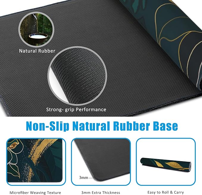 Luxury Green Summer Desk Mat,Large Gaming Mouse Pad,Non-Slip Rubber Base Desk Pad with Stitched Edges for Desk Office Home Decor 35.4X15.7 Inch