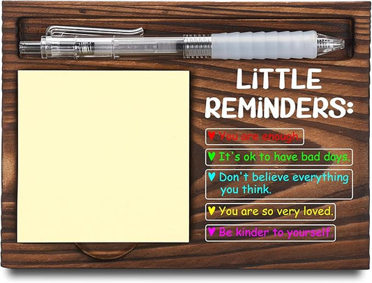 Inspirational Motivational Gifts, Encourage Gifts, Recovery Gifts, Little Reminders Sticky Note Holder, Post-it Note Dispenser for Desk, Wooden Post-it Note & Pen Holder 6.5" x 4.7" - FTA121