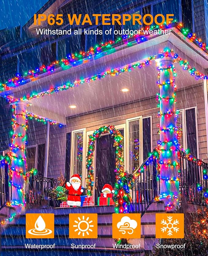 Multicolor Christmas Lights Outdoor, 80FT 240 LED Christmas Tree Lights Waterproof Plug in, 8 Modes Connectable Christmas Decorations Green Wire for Indoor Room Garden Xmas Holiday