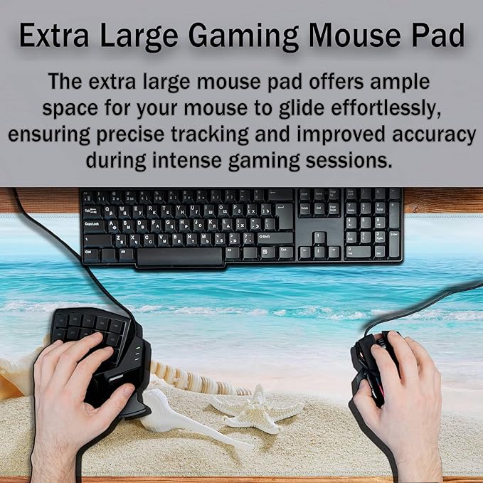 Office Desk Mat Keyboard Pad, Gaming Mouse Pad Large Desk Pad, The Desk Mat Waterproof Non-Slip Rubber Base, 35.4 X 15.7 inch for Work/Game/Office/Home Seashells, Ocean Seashells Sandy Beach