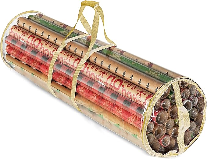 ZOBER Wrapping Paper Storage Container – 40 Inch Waterproof Organizer for Gift Wrap – Fits 25 Standard Rolls