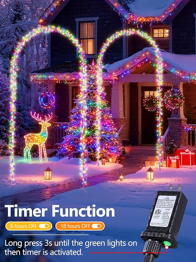 Lomotech Christmas Light Arch - 9.5Ft 460 Leds Iron Pole Archway 8 Modes Waterproof Christmas Lights with Timer for Lawn, Yard, Walkway, Garden, Party, Holiday, Christmas Decoration (Multicolor)