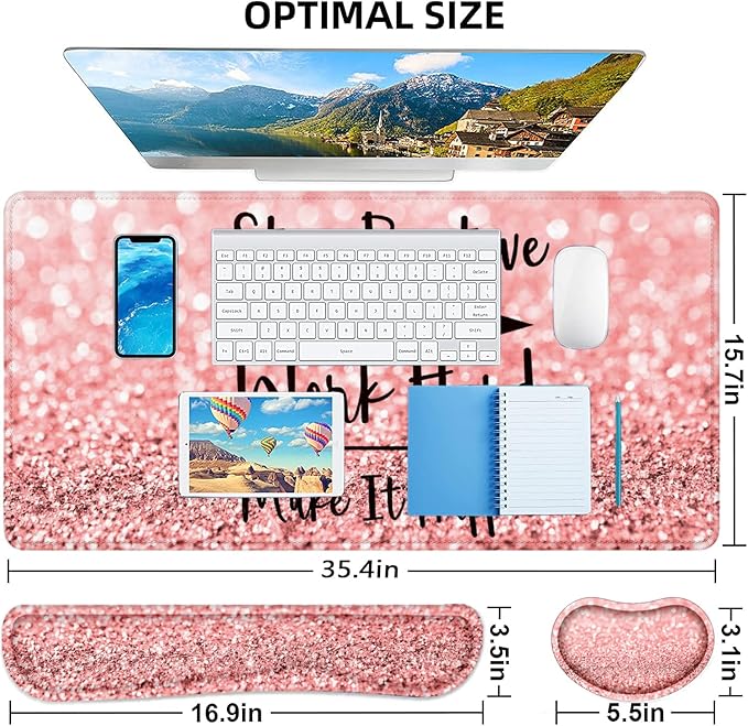 LATEEFAH Mouse Pad with Wrist Rest, Desk Mat + Keyboard Wrist Rest Set, Desk Pad for Keyboard and Mouse, 4-in-1 Large Mouse Pad with Wrist Support for Office, Home