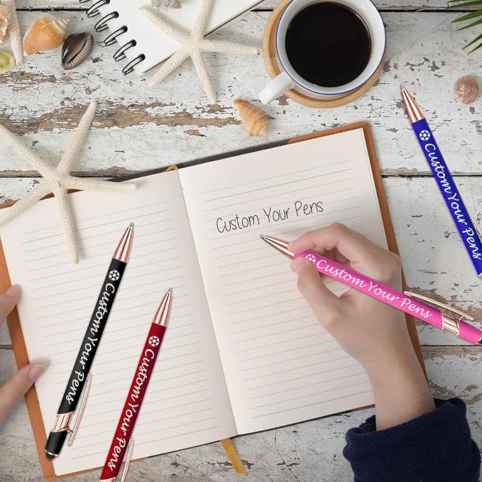 Amlion Personalized Custom Pens with Name Engraved Logo Text,200 Customized Writing Stylus Pen Promotional Item Gift for Men Women Office Business Wedding-Black