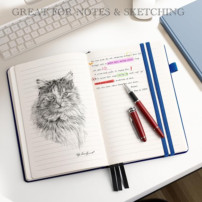 Lined Journal Notebook for Women Men, 352 Pages A5(5.7" x 8.3")College Ruled Hardcover Leather Journals for Writing, Daily Journal Notebooks for Work, Note Taking, Travel, School, Business (Navy blue)