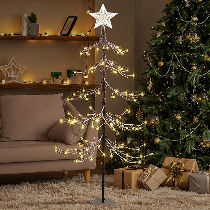 LIGHTSHARE 4 ft. Snowy Fir Tree, 112 LED Lights, for Indoor and Outdoor Use, Warm White, for Home Festival Party Christmas (4FT)