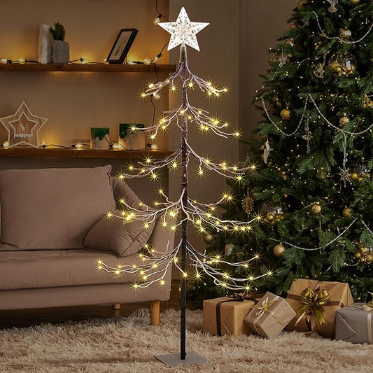LIGHTSHARE 4 ft. Snowy Fir Tree, 112 LED Lights, for Indoor and Outdoor Use, Warm White, for Home Festival Party Christmas (4FT)