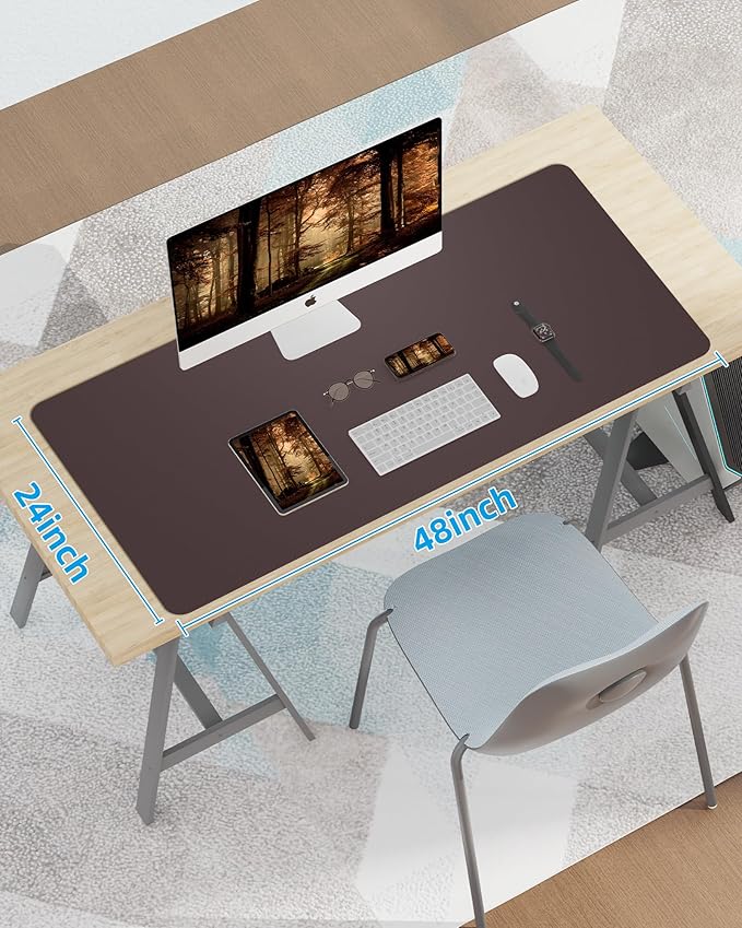 Leather Desk Pad Protector,48" x 23"Large Desk mat,Office Desk Mat, Non-Slip PU Leather Desk Blotter,Mouse pad,Waterproof Keyboard mat for Office/Home/Decor (Coffee)