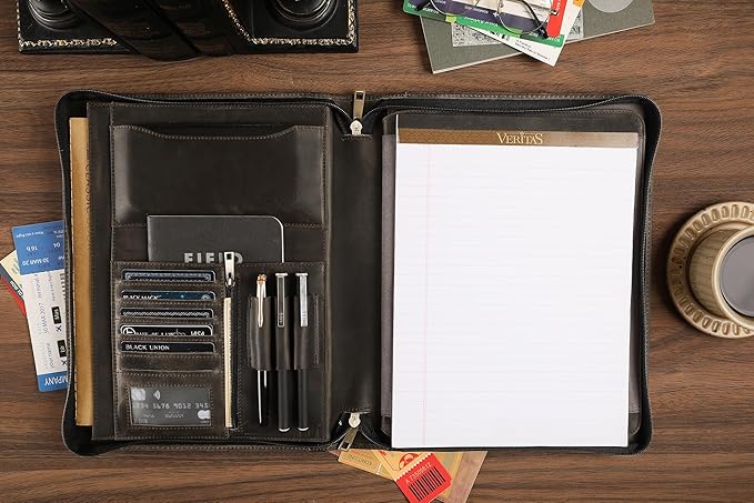 Leather Portfolio for 12.9 inch iPad Pro (2018/2020/2021/2022), Leather Portfolio with Ipad Holder for Letter Size Notepad, Personalized Padfolio for Men (Grey, Non-Custom)