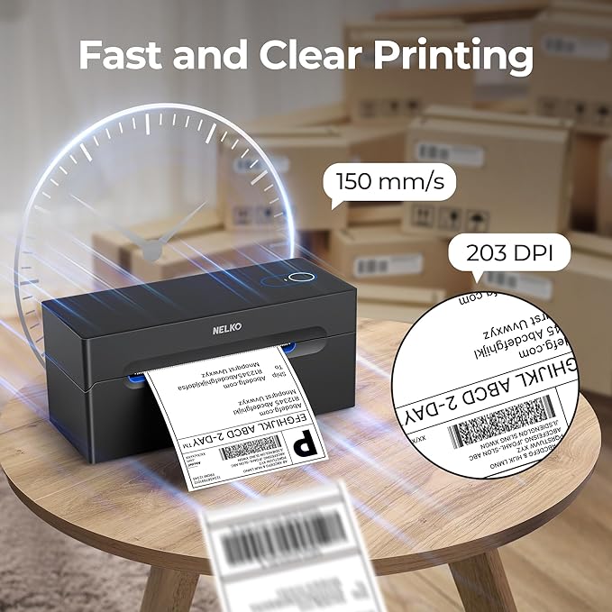 Nelko Bluetooth Thermal Shipping Label Printer, Wireless 4x6 Shipping Label Printer for Small Business, Support Android, iPhone and Windows, Widely Used for Amazon, Ebay, Shopify, Etsy, USPS