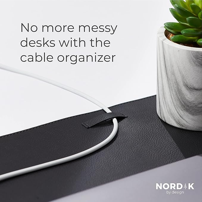 Nordik Leather Desk Mat Cable Organizer - Pebble Black 35 X 17 inch - Premium Mouse Mat - Felt Vegan Leather Desk Pad Protector - Desk Blotter Matt Keyboard - Large Desk Matt for Desktop Computer