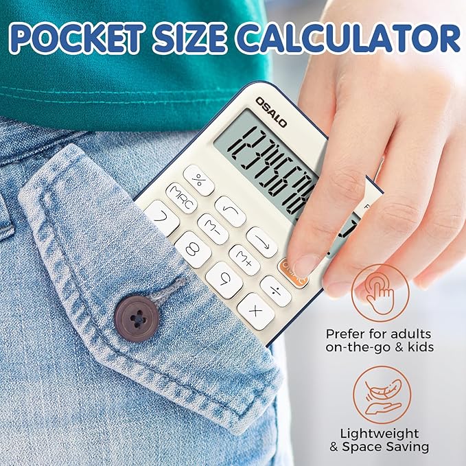 Pendancy Small Desk Calculator Cute, 12 Digit LCD Display, Basic Function, Auto-Sleep, 4.7"x2.9" Pocket-Sized Design Handheld Calculators Desktop, for Office, School, Business & Travel(OS-P1 Blue)