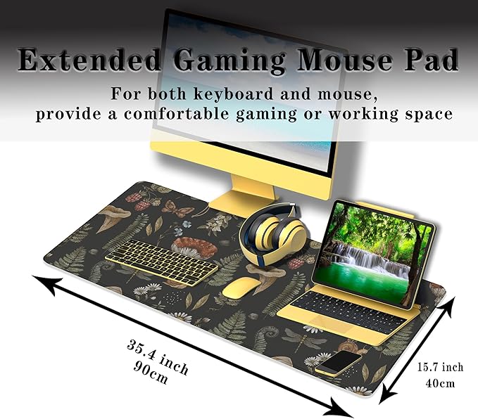 Office Desk Mat Desktop Pad Extra Large Mouse Pad Gaming Mousepad Mousepads XXL Non-Slip Rubber Base Waterproof with Stitched Edges 35.4" X 15.7" for Game Office, Vintage Woodland