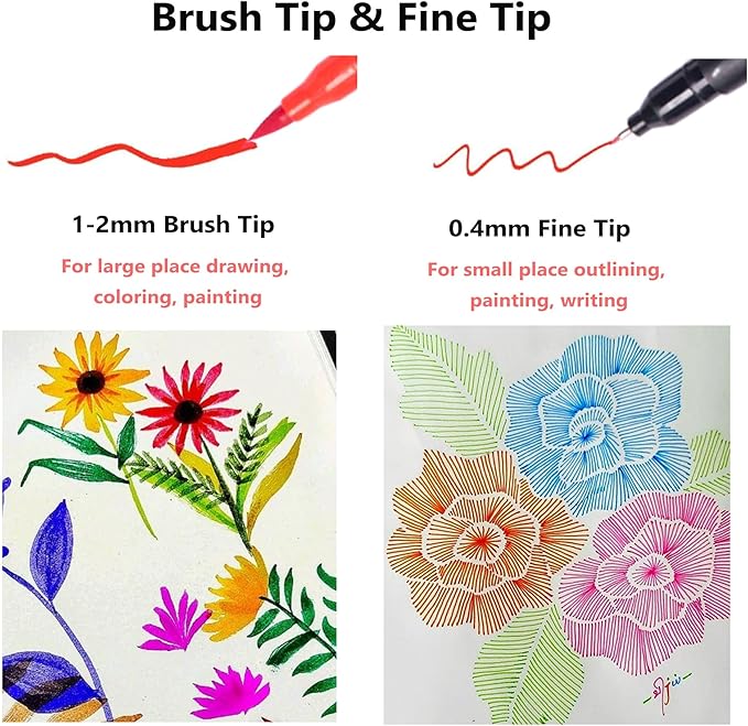Dual Markers Brush Pens, 100 Coloring Pens and Fine Tips – Premium Art Supplies for Kids & Adults, Perfect for Coloring Books, Hand Lettering, Calligraphy, and Drawing
