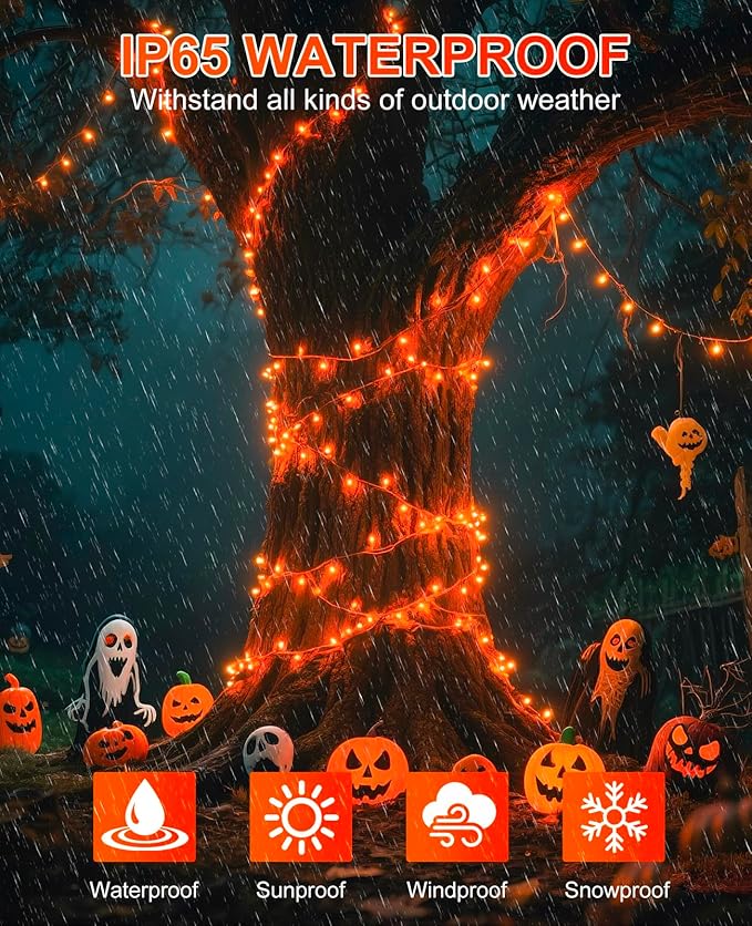 Orange Christmas Lights Outdoor, 80FT 240 LED Christmas Tree Lights Waterproof Plug in, 8 Modes Connectable Christmas Decorations Green Wire for Indoor Room Tree House Party