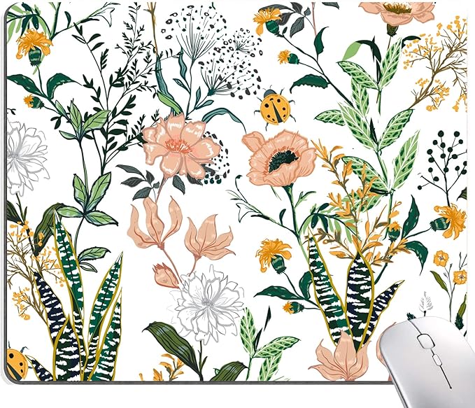 Mouse Pad, Premium-Textured Mouse Mat, Non-Slip Rubber Base Mousepad for Laptop, Computer & PC,9.5×7.9 in, Creamy White Floral