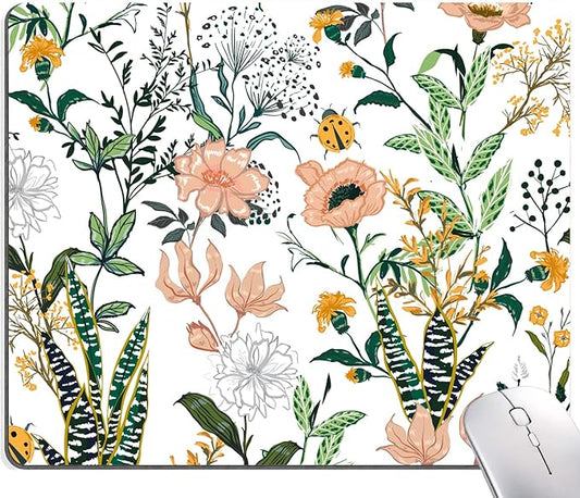 Mouse Pad, Premium-Textured Mouse Mat, Non-Slip Rubber Base Mousepad for Laptop, Computer & PC,9.5×7.9 in, Creamy White Floral
