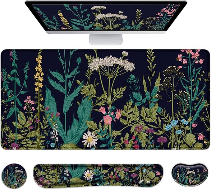 LATEEFAH Desk Mat, Mouse Pad with Wrist Rest, 4-in-1 Large Mouse Pads for Desk, Ergonomic Mouse Pad and Keyboard Wrist Rest Gaming Keyboard Mat for Office, Home