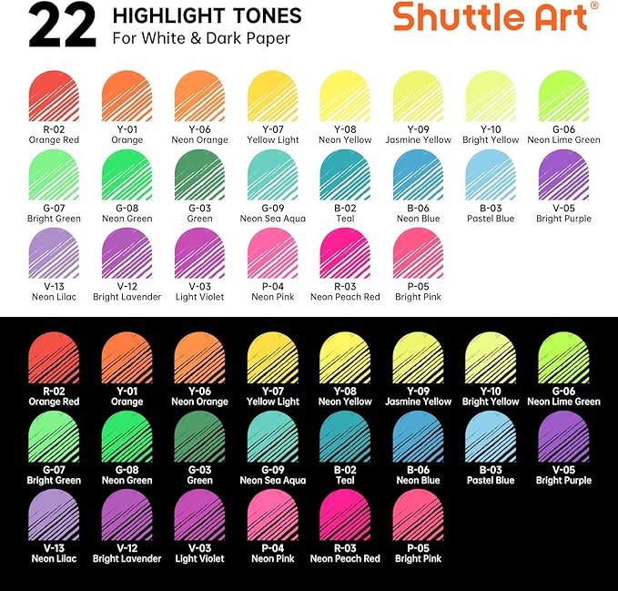 Shuttle Art Colored Pens, 22 Highlight Tone Colors Cute Journal Pens 0.6mm Fine Point Colored Gel for Black Paper Adult Coloring Writing Drawing Journaling Note Taking School Office Home