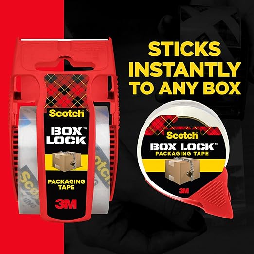 Scotch Box Lock Packaging Tape, 1 Roll with Dispenser, 1.88 in x 800 in, Extreme Grip, Sticks Instantly to Any Box (195)