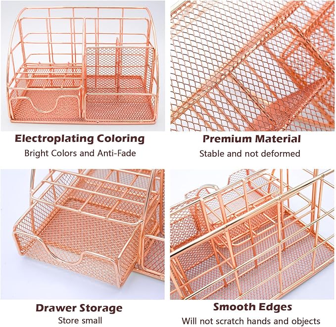 Office Desk Organizers, Rose Gold 13PCS Office Supplies and Accessories Desk organizer, Acrylic Stapler, Staple Remover, Clips, Scissor, Phone Holder, Pen, Pen Holder (Rose Gold)