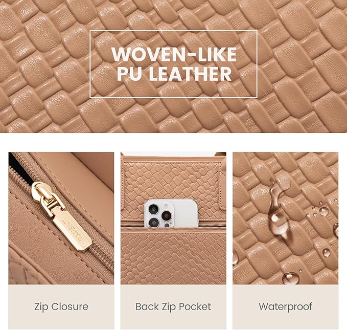 LOVEVOOK Laptop Purses and Handbags for Women, 15.6 Inch Computer Bag Work Tote Briefcase Satchel Handbags for Women with Small Clutch, Light Brown