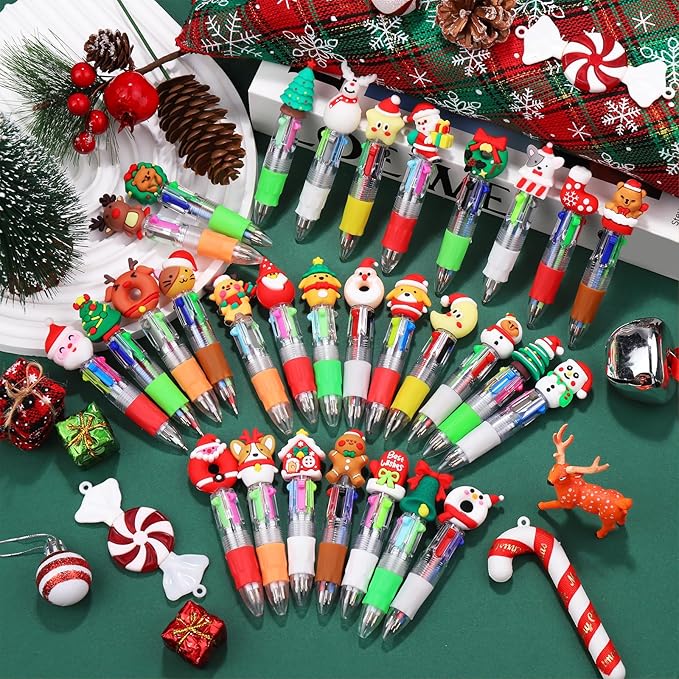 CZWZ 30Pcs Mini Multicolor Pens in One 4-in-1 Cute Pens Bulk for Kids, Ballpoint Pen for Birthdays and Children's Parties, Fun Gifts Assorted Ink Kawaii Pen(Christmas)