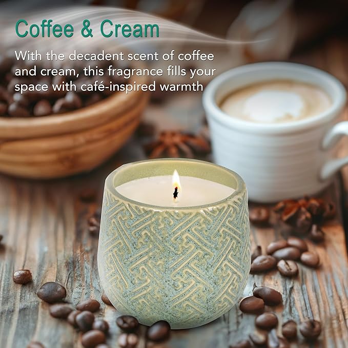 Hyggelight - The Growing Candle, Coffee Scented, 10oz Ceramic Pot, Aromatherapy Candles, 100% Soy, Cream and Espresso Aroma for Home, Ida