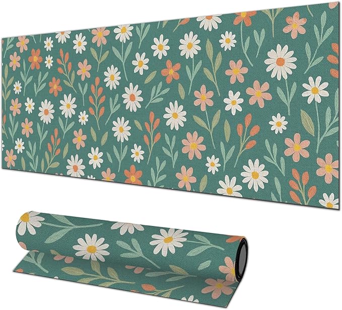 Large Mouse Pad 31.5 x 11.8 Inch Daisy Floral Desk Mat Extended Keyboard Pad Non Slip Computer Mouse Pads Waterproof Desk Pad for Office Accessories Gaming Home Workspace Decor