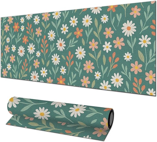 Large Mouse Pad 31.5 x 11.8 Inch Daisy Floral Desk Mat Extended Keyboard Pad Non Slip Computer Mouse Pads Waterproof Desk Pad for Office Accessories Gaming Home Workspace Decor