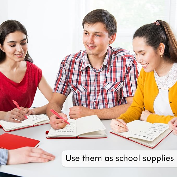 24 Pack Journal Notebook for Work, Feela Business Notebook Bulk Hardcover Lined Writing Journal with Pen Holder for Men Women Note Taking, with 24 Black Pens, 120 GSM, 5.1”x8.3”, A5, Red