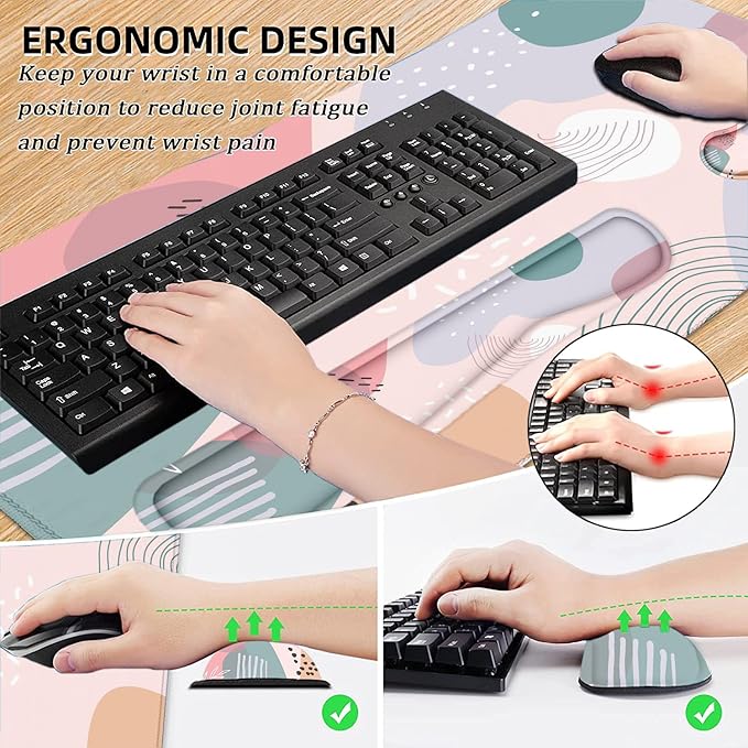 LATEEFAH Desk Mat, Mouse Pad with Wrist Rest, 4-in-1 Large Mouse Pads for Desk, Ergonomic Mouse Pad and Keyboard Wrist Rest Gaming Keyboard Mat for Office, Home