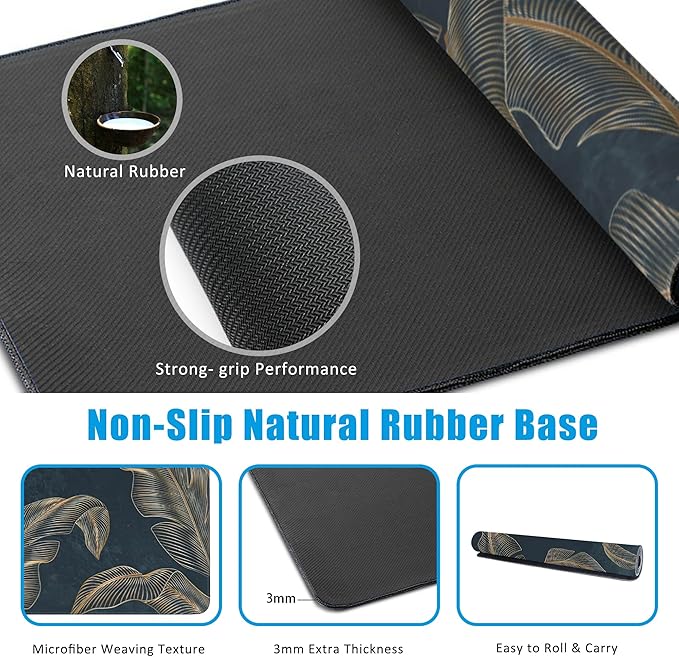 Mouse Pad,Abstract Golden Art Line Style Desk Mat for Desktop,Desk Pad with Non-Slip Base and Stitched Edge,Extended Mousepad for Office and Home 35.4X15.7 Inch