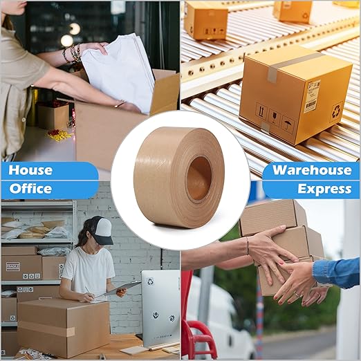 LLPT Kraft Paper Gummed Tape 2.75” x 66 Yards 4 Pack Reinforced Fiberglass Water Activated Kraft Tape Brown Packing Tape Heavy Duty for Mailing Shipping Sealing Boxes (PGB7060R04)