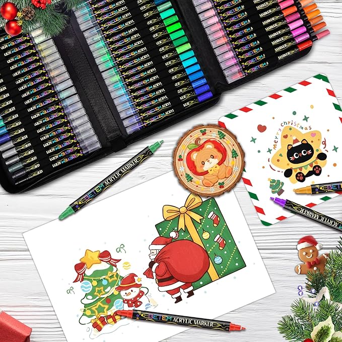 Betem Acrylic Paint Markers Pens, Dual Tip 72 Colors Premium Paint Pens Acrylic Markers for Wood, Fabric, Canvas, Stone, Rock Painting, Glass, Ceramic Surfaces, DIY Crafts Making Art Supplies with Bag
